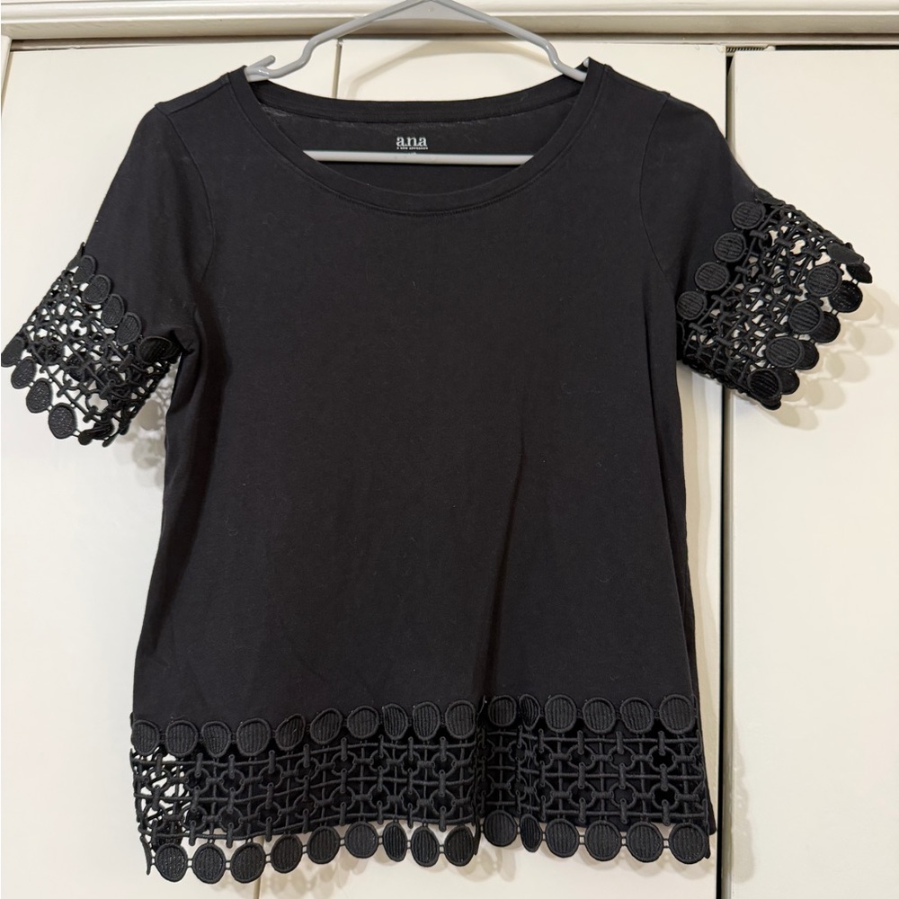 a.n.a Black Top with Circle Lattice Crochet Details